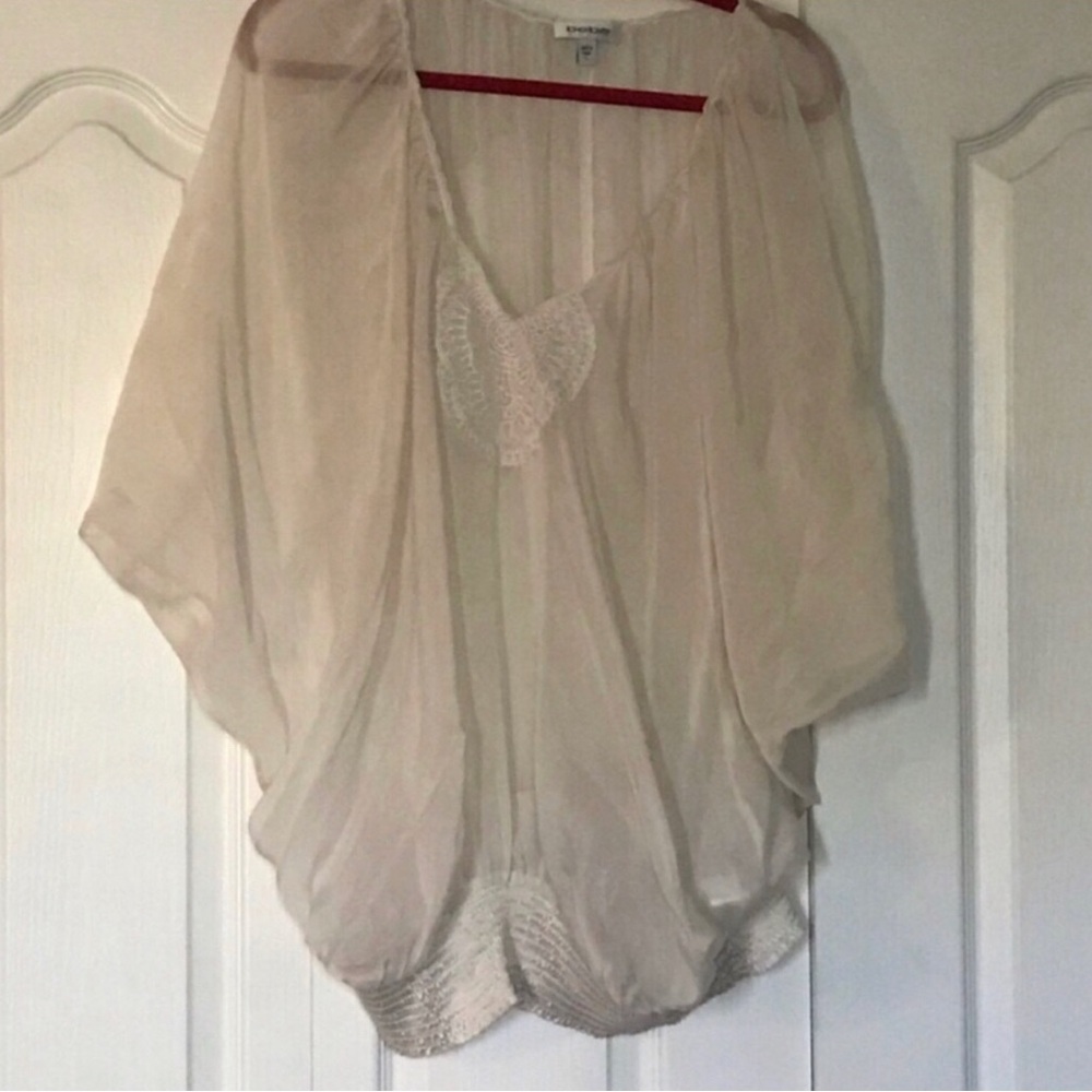 Bebe Sheer Cream Kimono-Style Women's Top Size Large